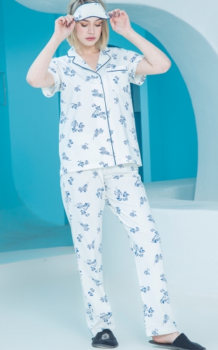 ست کت و پیژامه مغزی دوزی شده چاپدار