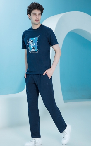 ست مردانه تیشرت چاپدار و شلوار پشت دورس 