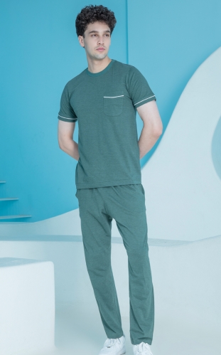 ست مردانه تیشرت جیبدار مغزی دوزی شده و شلوار 