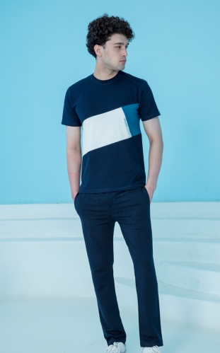 ست مردانه تیشرت تکه دوزی و شلوار پشت دورس 