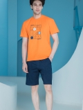 ست مردانه تیشرت نارنجی چاپدار برجسته و شلوارک
