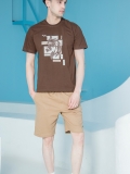 ست مردانه تیشرت قهوه ای سوخته چاپدار برجسته و شلوارک نسکافه ای