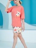 ست زنانه تیشرت یقه گرد و شلوارک چاپدار طرح گل
